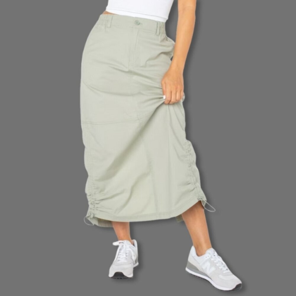 Celebrity Pink Juniors Parachute Maxi Skirt Bungee Hem Back Slit Olive Green XXL